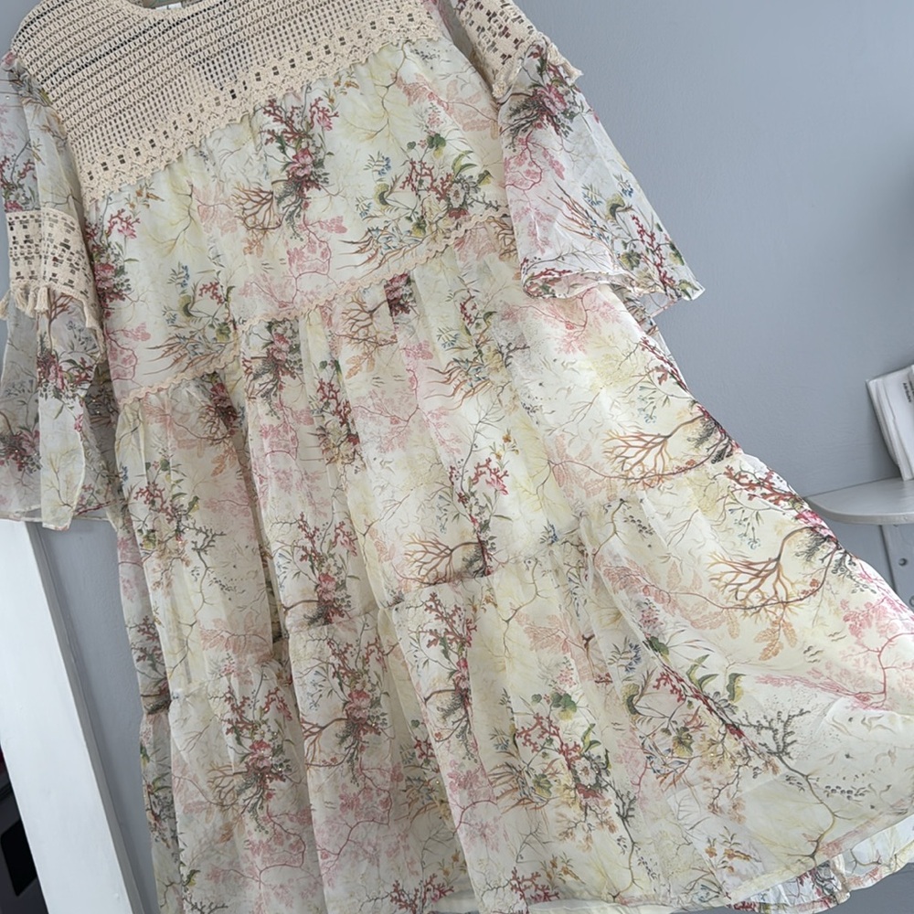 Anthropologie Mynah White Lace Tiered Christianne Dress size L - Picture 8 of 10